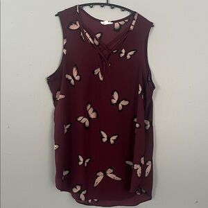 Woman’s Warehouse Once Butterfly Print Crisscross V-Neck Tank - Wine Large